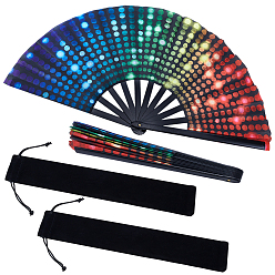 Разноцветный 2шт. складные вентиляторы из ПВХ и ткани, с 2шт. мешочками для хранения на завязках, красочный, 335x60x28 мм