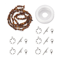 Tiger Eye DIY Bracelets Necklaces Jewelry Sets, Natural Tiger Eye Chips Beads Strands, Toggle Clasps, Lobster Claw Clasps and Elastic Wire, 12.6x10.6x2.1cm