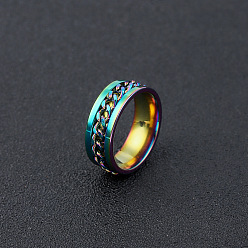 Rainbow Color 304 вращающиеся цепочные кольца из нержавеющей стали для мужчин, Кольцо-спиннер для успокоения беспокойства, медитации, кольца для открывания бутылок, цвет нержавеющей стали, Радуга цветов, размер США 9 (18.9 мм)