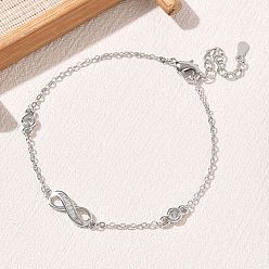 Platino Pulseras de eslabones infinitos de latón con microengaste de circonitas cúbicas transparentes., larga duración plateado, chapado en rack, sin plomo y el cadmio, Platino, 6.69 pulgada (17 cm)