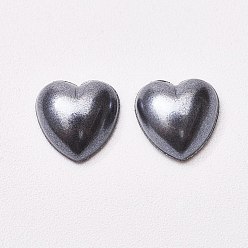 Black Acrylic Pearl Cabochons, Heart, Black, 10x10x4mm