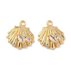 Shell Shape Подвески из прозрачных кубических цирконий с микропаве из океанической латуни, без никеля , реальный 18 k позолоченный, формы раковины, 18x16x5 мм, отверстие : 1.8 мм