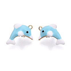 Светло-Голубой 304 нержавеющей стальной эмали подвески, дельфин, ионное покрытие (ip), реальный 18 k позолоченный, Небесно-голубой, 18x10x11 мм, отверстие : 1.2 мм