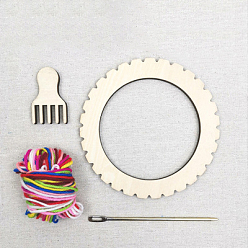 PapayaWhip Round Wooden Weaving Loom Kits, with with 1Pc Iron Needle, Round Rod Stick, 1 Bundle Wool Threads, Hand Knitting Tools, PapayaWhip, 15.5cm