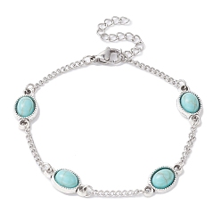 Oval Браслет-цепочка из легированной смолы с 304 цепочками из нержавеющей стали, овальные, 7-1/8 дюйм (18.2 см), ссылка: 16.5x8.5x4.5 mm