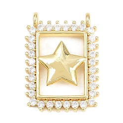Звезда Латунные микропаве прозрачные подвески с фианитом, прямоугольник амулеты, долговечный, стойки покрытие, без свинца и без кадмия, реальный 18 k позолоченный, звезда, 20.5x15x3 мм, отверстие : 1.5 мм