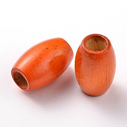 Orange Red Dyed Barrel Natural Wood Beads, Lead Free, Orange Red, 28~30x20mm, Hole: 8.5~10.5mm
