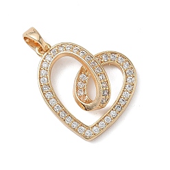 Настоящее золото 18K Латунные микро проложить кубического циркония подвески, сердце, без кадмия, без никеля и без свинца, реальный 18 k позолоченный, 18x20x5.5 мм, отверстие : 4x3 мм