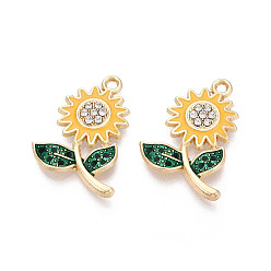 Золотистый Подвески из сплава со стразами и эмалью, , золотые, без кадмия, без никеля и без свинца, золотые, 26x17x3 мм, отверстие : 1.8 мм