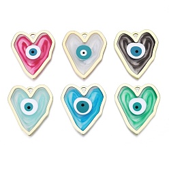 (52) Непрозрачная лаванда Подвески из эмали и сплава, золотые, сердце с сглаза, разноцветные, 40x34.5x2 мм, отверстие : 3x3 мм