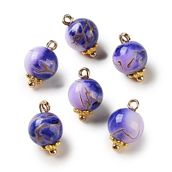 Фиолетовый Сплав со стеклянными подвесками, круглые подвески, волочильных стиле, золотые, фиолетовые, 16.5x10.5 мм, отверстие : 2.5 мм