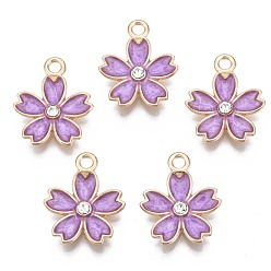 Средняя Орхидея Подвески из эмали и сплава, с кристально горный хрусталь, без кадмия и без свинца, золотой свет, цветок, средне орхидеи, 16.5x14x3 мм, отверстие : 1.6 мм