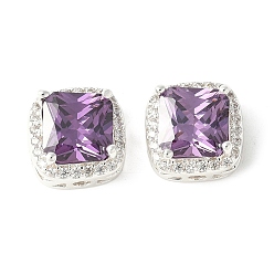 Сине-фиолетовый Латунные микро проложить кубического циркония бусы, без кадмия, без никеля и без свинца, квадратный, 925 серебро покрытием, синий фиолетовый, 11x11x7 мм, отверстие : 2 мм