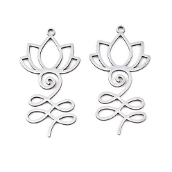 Нержавеющая Сталь Цвет 201 подвески из нержавеющей стали, талисман «Цветок лотоса», цвет нержавеющей стали, 27.5x15.5x1 мм, отверстие : 1.4 мм