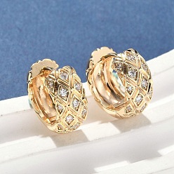 Настоящее золото 18K Латунные серьги-кольца с ромбами из прозрачного кубического циркония, реальный 18 k позолоченный, 15x15.5x7 мм