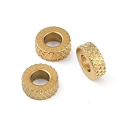 Настоящее золото 18K Ионное покрытие (ip) 202 шарики из нержавеющей стали, текстурированный диск, реальный 18 k позолоченный, 8x3 мм, отверстие : 4 мм