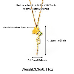 Gold Stainless Steel Enamel December Birth Flower Pendant Necklaces for Women, Golden, Gold, 17.72 inch(45cm), Pendant: 41.2x13.7mm