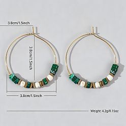 Colorful Bohemian Colorful Natural Stone Beaded Hoop Earrings for Women, 304 Stainless Steel Hoop Earrings, Golden, Colorful
