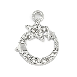 Платина Подвески из сплава с микропаве из стразов, звезда, платина, 19.5x15x2 мм, отверстие : 1.8 мм