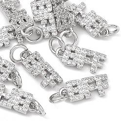 Платинированный Латунные микропаве прозрачные подвески с фианитом, без кадмия, без никеля и без свинца, талисманы для лучших друзей, Реальная платина, 13x5.5x2 мм, Перейти кольцо: 5x1 мм, внутренний диаметр: 3 мм