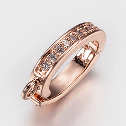 Розовое Золото Латунные микро проложить кубического циркония Twister застежками, укорачивателя застежками, прозрачные, розовое золото , 15x9x2 мм, отверстие : 1 мм