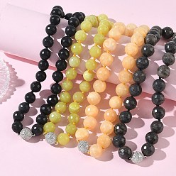 Смешанные камни Ожерелья из граненых круглых натуральных бусин из смешанных драгоценных камней, Сплав с магнитными застежками, платина, 17.72~18.31 дюйм (45~46.5 см)