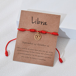 Весы 12 созвездия 304 плоские круглые браслеты из нержавеющей стали с подвесками, регулируемые браслеты из нейлонового шнура для мужчин и женщин, золотые, Весы, периметр: 7-1/8~9-1/8 дюйм (18~23 см)