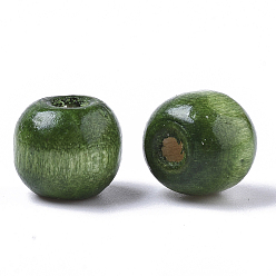 Dark Green Dyed Natural Wood Beads, Round, Lead Free, Dark Green, 10x9mm, Hole: 3mm, about 3000pcs/1000g