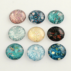 Mixed Color Flatback Half Round/Dome Flower and Plants Pattern Glass Cabochons, for DIY Projects, Mixed Color, 20x5.5mm