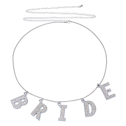 Платина Кулон из сплава со стразами и надписью «невеста» из железа, цепочки для талии и живота, платина, 650 мм, Кулон : 40 мм