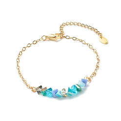 Бирюза Гальванические браслеты из стеклянных бусин, с ионным покрытием (ip) 304 кабельные цепи из нержавеющей стали, бирюзовые, 7-5/8 дюйм (19.5 см)