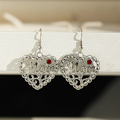 Платина Подвески из сплава ко Дню матери, сердце со словом мама, платина, 35x30 мм