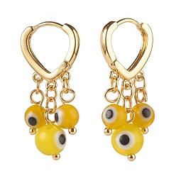 Gelb Böser blick lampwork runde perlen baumeln ohrringe, Messingherzohrringe für Mädchenfrauen, golden, Gelb, 31x15 mm, Stift: 1 mm