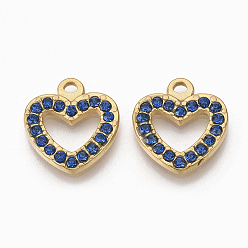 Сапфир Золотой тон 304 подвески из нержавеющей стали, со стразами, сердце, сапфир, 15x14x2 мм, отверстие : 1.5 мм
