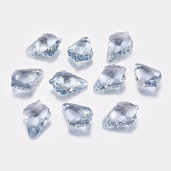 Синий Оттенок Факельные стеклянные украшения из горного хрусталя, имитация австрийский хрусталь, лист, синий оттенок, 11.5x16.5x5.5 мм, отверстие : 1 мм