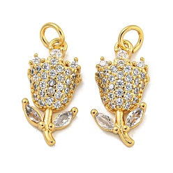 Настоящее золото 18K Подвеска из латуни с микропаве из прозрачного кубического циркония, без кадмия и без свинца, долговечный, цветок, с целью перехода в кольце, реальный 18 k позолоченный, 17.5x8.5x4 мм, отверстие : 2.9 мм