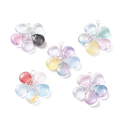 Серебро Стеклянные подвески из проволоки, с латунной фурнитурой , , серебряные, 30.5x29x5 мм, отверстие : 2 мм