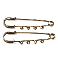 Bronze Antique 304 épingles à nourrice en acier inoxydable, épingles à kilt à quatre boucles, bronze antique, 69.5x20x5.5mm, Trou: 1.8mm