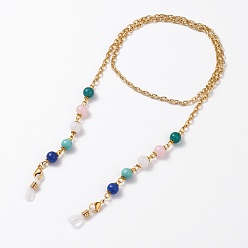 Golden Eyeglasses Chains, Neck Strap for Eyeglasses, with Acrylic Round Beads, 304 Stainless Steel Lobster Claw Clasps, Alloy Beads, Aluminium Cable Chains and Rubber Loop Ends, Colorful, Golden, 27.76 inch(70.5cm)