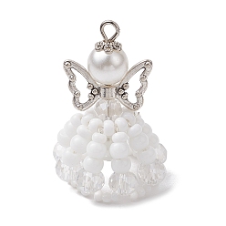 Прозрачный Подвески из бисера ручной работы, с эластичной нитью цвета античного серебра, Ткацкий станок, с бусиной-бабочкой из сплава и круглой бусиной из стеклянного жемчуга, ангел и фея, прозрачные, 37x22x24 мм, отверстие : 3 мм
