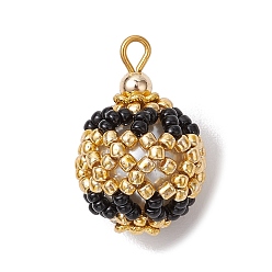 Золотистый Подвески из бисера, с латунной фурнитурой , круглые, золотые, 24x16 мм, отверстие : 2.3 мм
