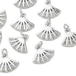 Real Platinum Plated SHEGRACE Brass Micro Pave Cubic Zirconia Pendants, Fan Charms, Cadmium Free & Nickel Free & Lead Free, Clear, Real Platinum Plated, 9x12x2mm, Hole: 2.5mm