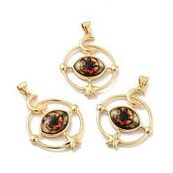 Коралловый Непрозрачные подвески смолы, с фурнитурой из позолоченной латуни тона 18 k, кольцо с подвеской в виде глаза, без кадмия, без никеля и без свинца, коралл, 33x26x7 мм, отверстие : 3x4.3 мм