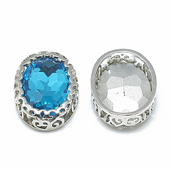 Аквамарин Шить на горный хрусталь, многожильных ссылки, стекло горный хрусталь, с латунной фурнитурой платинового цвета, аксессуары для одежды, овальные, аквамарин, 16.5x12x6 мм