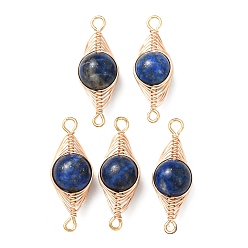 Ляпис-Лазурь Круглые соединительные звенья из натурального лазурита с медной проволочной обмоткой в виде елочки., золотые, долговечный, 23.5~24x8~8.5x9 мм, отверстие : 1.6~2 мм