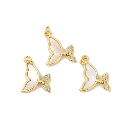 Настоящее золото 18K Латунные микро проложить кубического циркония подвески, без кадмия, без никеля и без свинца, бабочки прелести, с кольцом и оболочкой, реальный 18 k позолоченный, 20.5x18x3.5 мм, отверстие : 3 мм