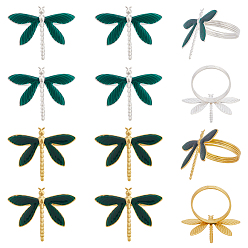 Золотой & Серебряный 12шт 2 цвета сплав эмалированные кольца для салфеток, стрекоза, золотой и серебряный, 48x61x42 мм, 6 шт / цвет