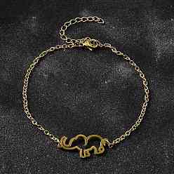 Настоящее золото 18K 201 из нержавеющей стали браслеты ссылка слон, ювелирные изделия из кабельной цепи для женщин, реальный 18 k позолоченный, 7-1/2 дюйм (18.9 см)