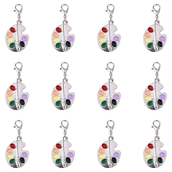 Platinum 6Pcs Palette Alloy Enamel Pendants Decorations, with Alloy Lobster Claw Clasps, Platinum, 38mm