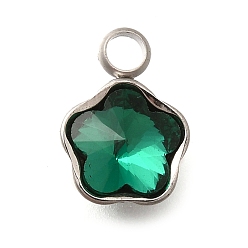 Изумруд 304 подвески из нержавеющей стали, со стразами, цвет нержавеющей стали, звезда, изумруд, 10x7.5x4 мм, отверстие : 1.8 мм